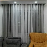 پرده پانچ آماده حریر سفید خاکستری