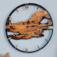 ساعت دیواری قطر ۶۰ چوب و فلز طرح روستیک