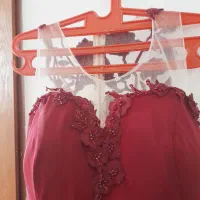 لباس مجلسی زرشکی با کار دست