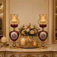 آباژور رومیزی کلاسیک مدل زرشکی طرح فرشته