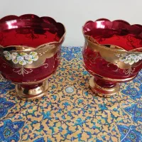 جفت آجیل‌خوری میوه‌خوری پایه‌دار بوهمیا قرمز طلایی