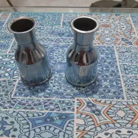 دو عدد ته قلیان برنجی با روکش نقره‌ای