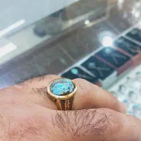 انگشتر مردونه طلاروس-استیل فیروزه نیشابوری و عقیق
