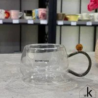 لیوان پیرکس دوجداره دسته رنگی