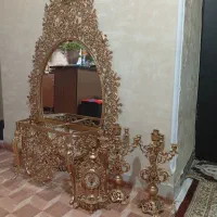 ست کامل آیینه شمعدان با کنسول و ساعت برنجی