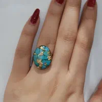 انگشتر کار شده با سنگ فیروزه