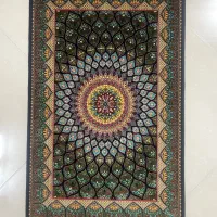 فرش ابریشم ماشینی طرح گنبدی رنگ سبز یشمی۶۰*۹۰