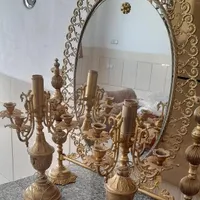 آیینه و شمعدان برنجی قدیمی