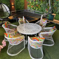 میز و صندلی باغی /میز اتشدان سفید چدنی