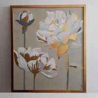 تابلو نقاشی طرح گل کار شده با ورق طلا