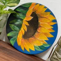 نقاشی گل آفتاب گردان روی بشقاب سفالی