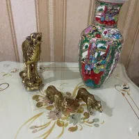 مجسمه برنز و گلدان پا مرغی