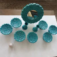 هفت سین سفالی با آینه و شمعدان، نو و سالم