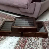 ست ۳تایی جعبه چوبی شیشه‌دار و تقسیم‌بندی‌دار