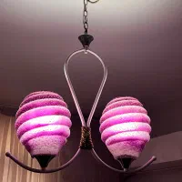 لوستر دو شعله شیشه‌ای بنفش، سالم و شیک