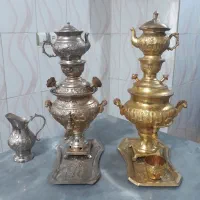 ۲عددسماورزغالی ۱لیتری جفت برنجی قدمت پهلوی