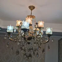 لوستر برنجی پنج شاخه ۱۰شعله در حد نو