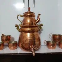 کتری قوری مس همراه شش لیوان مس