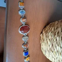 دستبند نقره عطیقه تمام سنگ ها معدنی کلکسیونی