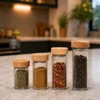 جا ادویه های شیشه ای درب چوبی و فلزی