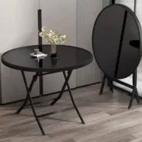 میز فلزی تاشو صفحه شیشه سکوریت کافه ای و غذاخوری