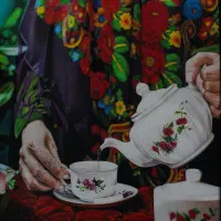تابلو نقاشی ( مدادرنگی ) عطر چای مادربزرگ