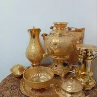 سماور برقی برنجی اصل زنجان با ابکاری طلا