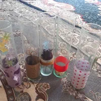 ظرف استوانه‌ای  گل گلدون شیشه ای