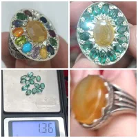 انگشتر نقره فیروزه پانزده جواهر عقیق سیترین پلاک