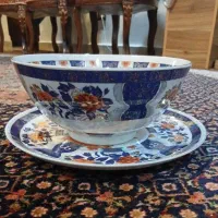 ست چینی میوه خوری و دیس سرمه ایی سفید طرح گل