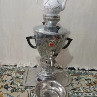 سماور نفتی استیل اصل قدیمی با سینی وکاسه نونو