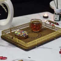 سینی مولکولی چوبی فلزی طلایی