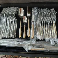 فروش سرویس قاشق و چنگال و استکان پایه دار نو
