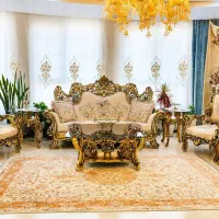 مبل استیل سلطنتی ورق طلا مدل مصری و میز ناهارخوری