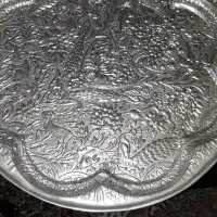 سینی مسی قدیمی با عسلی چوبی