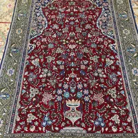 قالیچه دستباف کرک و گل ابریشم قم نقشه یکطرفه