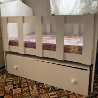 تخت گهواره ای کودک سفید+تشک+کشوی جادار