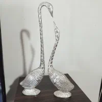 دکوری قو برنجی رنگ نقره ای