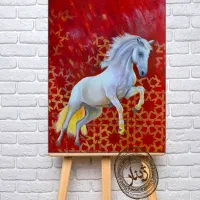 تابلونقاشی رنگ روغن اسب ۴۵*۶۰باقاب مشکی
