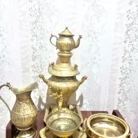 فروش یکجا ست سماورطلایی برنج و بوفه نو ست سرامیک