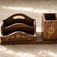 استند لوازم  هندی جادستمال کاغذی و جاکارد چوبی