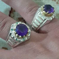 یک جفت انگشتر نقره ۹۲۵ جواهراتی آماتیس دستساز