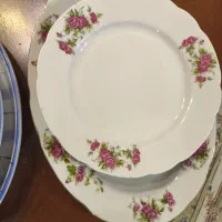 ظروف چینی گل سرخی و ۳عدد بیزی