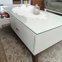 میزمستطیل جلومبلی کشودار همراه شیشه و دوتا عسلی