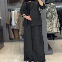 مانتوکت وشلوار زنانه مشکی نگینی سایز۴۴.۴۶نوی نو