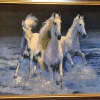 تابلو فرش دستباف ۳ اسب برجسته اعلا golha