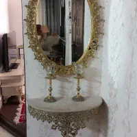 اینه و شمعدون برنج ومیزخاطره تمام برنج همراه سماور