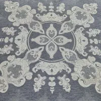 رومیزی مخمل طوسی با سیم دوزی نقره ای