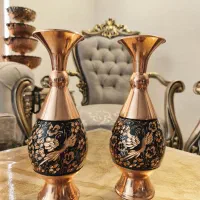 گلدان مسی نو قلمکاری ارتفاع ۲۵ سانتی متر