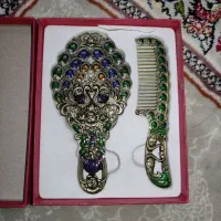 آینه و شانه نگین دار فلزی کاملا نو